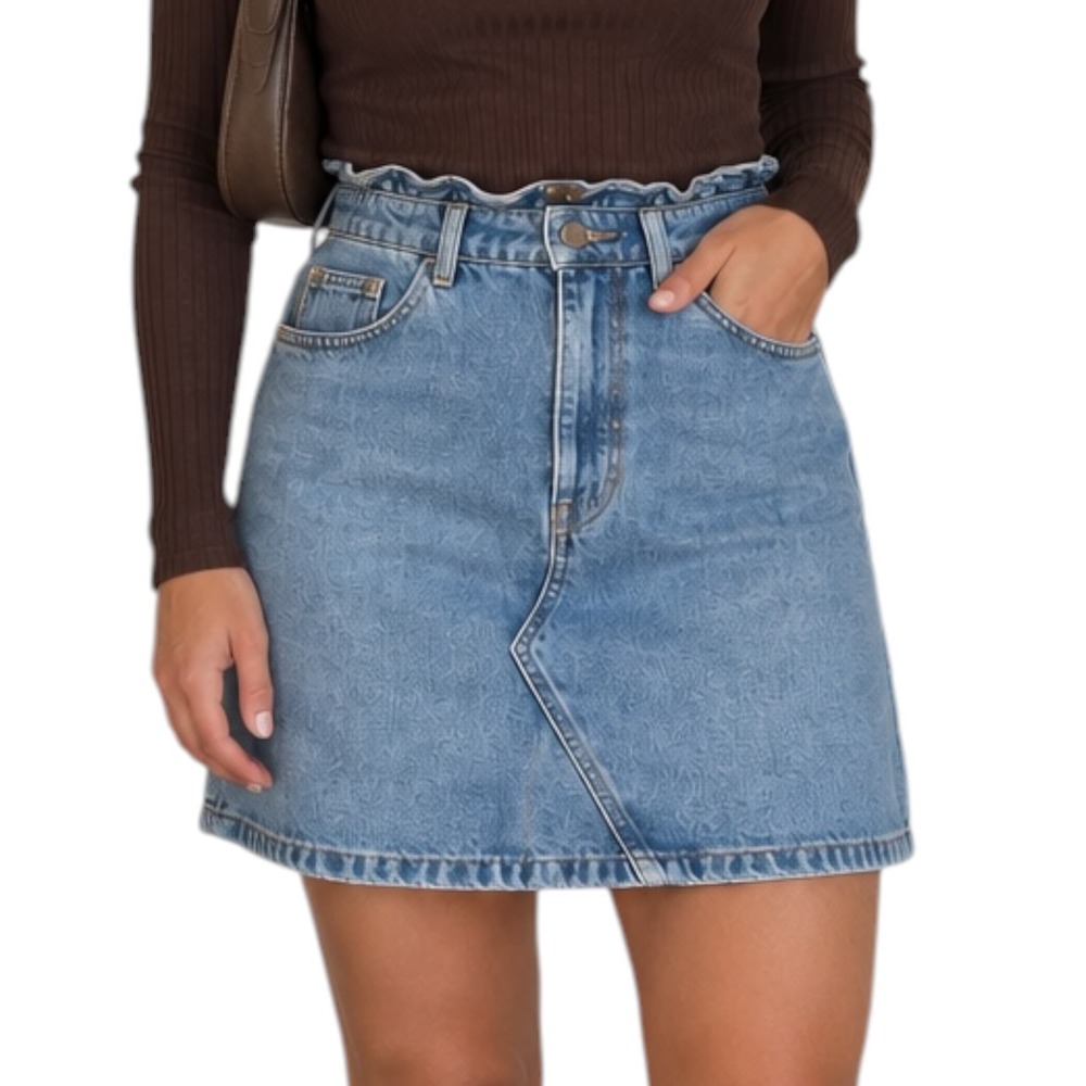 H&M Divided Ruffle Waist Denim Mini Skirt Light Wash Y2K Blue Size 6